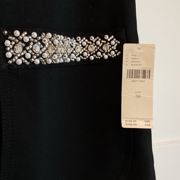 💎Anthropologie COLETTE Cropped Wide-Leg Rhinestone Pocket Pants 30 Black NWT - Picture 7 of 13